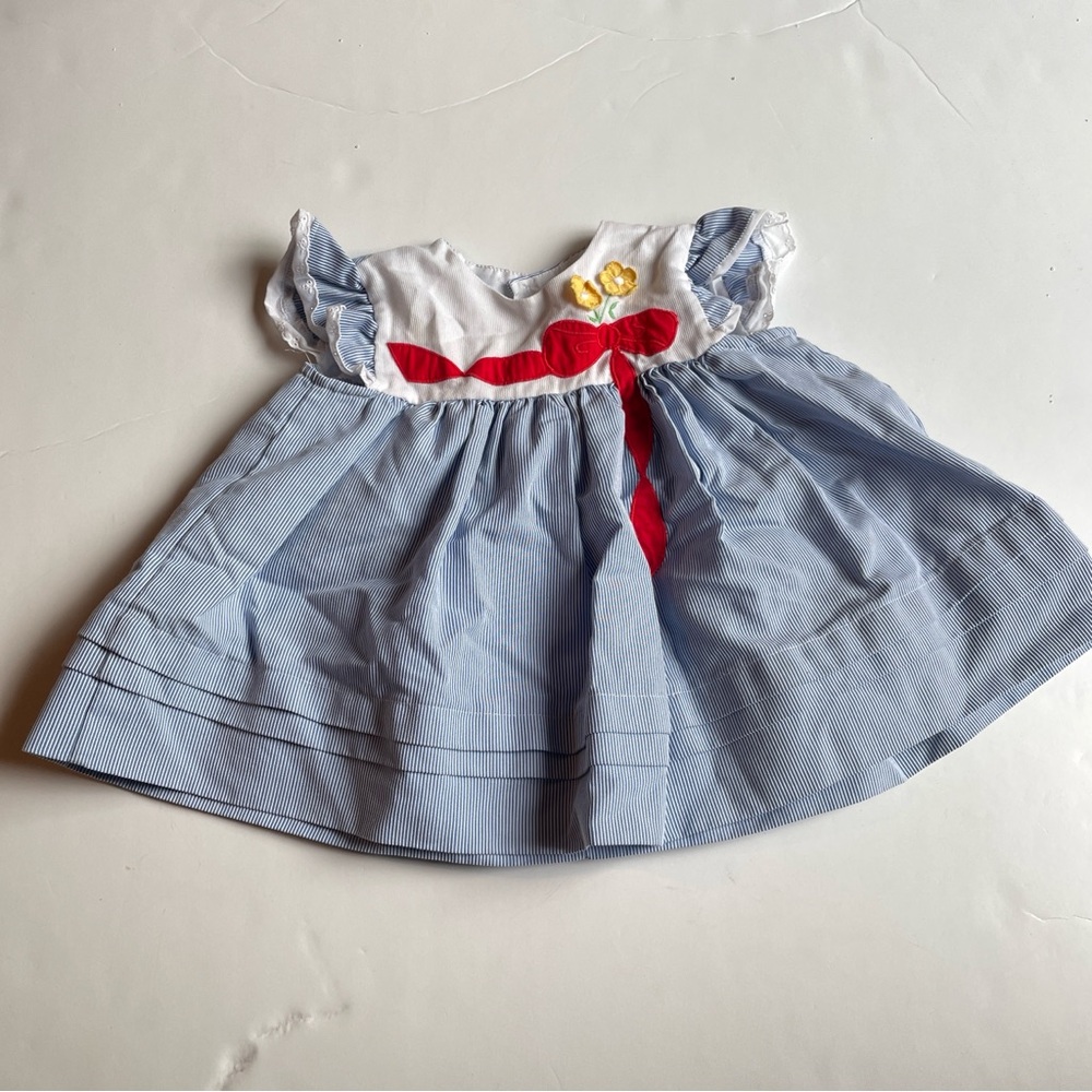 Vintage Blue and White Kids Casual Dress
